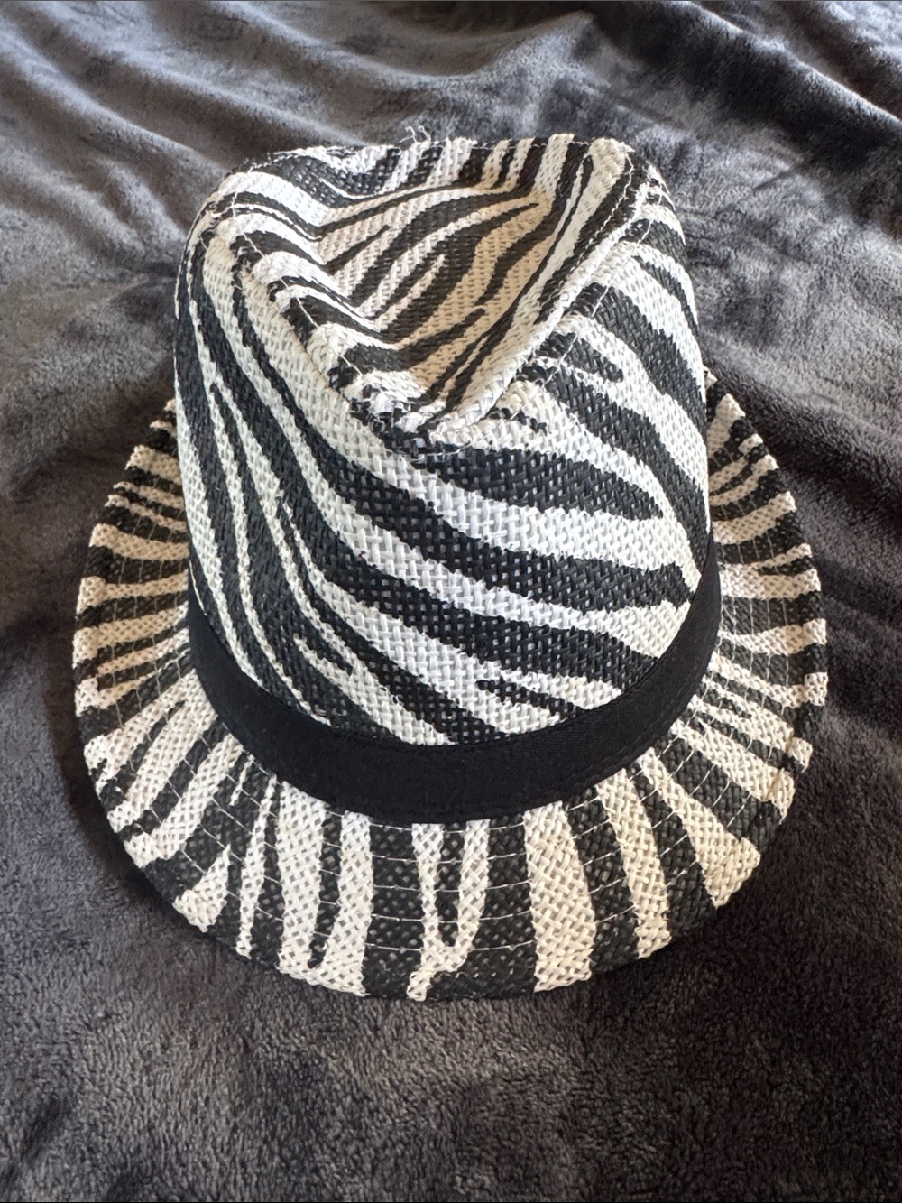 Zebra Print Straw Fedora Hat in Black & White